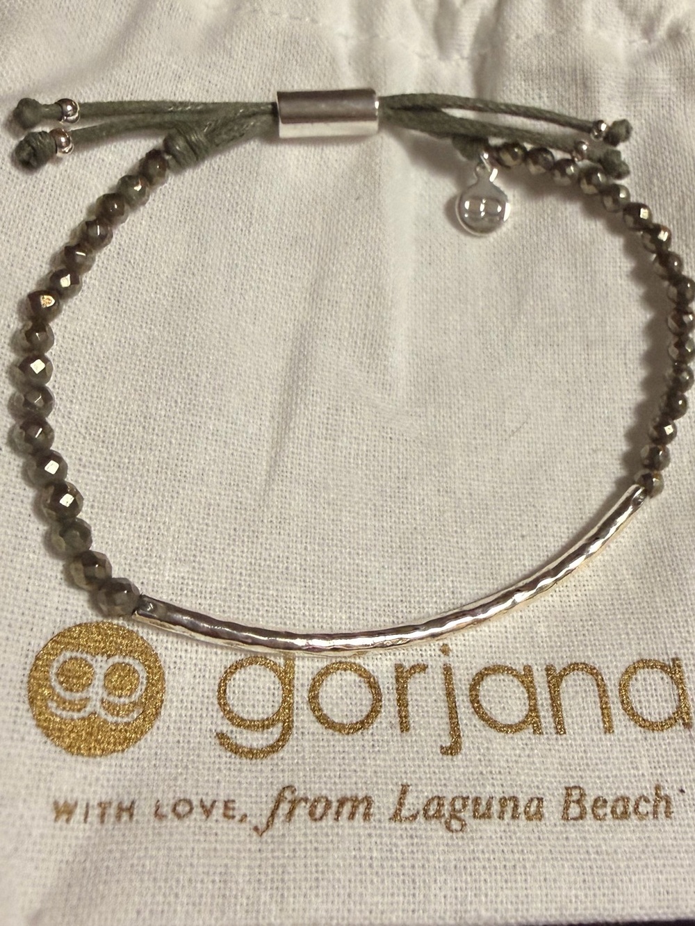 Gorjana Olive Bead Bracelet with Silver Hammered Bar